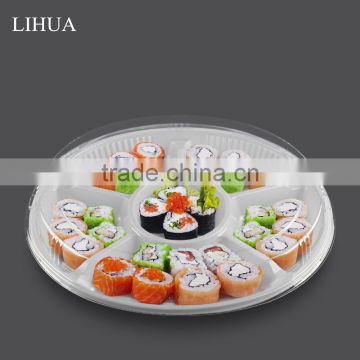 6 Compartments Disposable Plastic Round Food Container Box for Salad,Fruit,Sushi,Drysaltery and Dessert Packaging