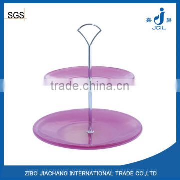 red color glass dinning plate set with sliver plating metal stand