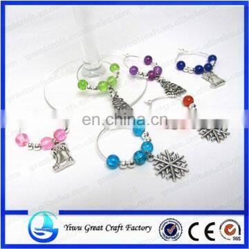 BULE Crystal Christmas Snowflake Pendant Wine Glass Charms Christmas Dinner Table Decoration Antique Silver Tone