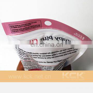 Mylar zipper bags for knee socks / Underpants,clear bags with window and hanger