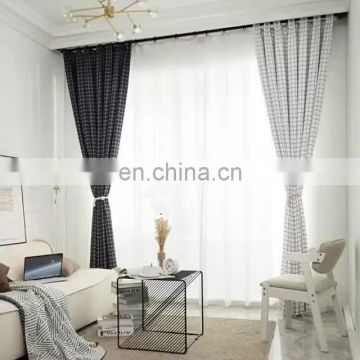 Wholesale luxury cortinas de salon black and white lattice printed semi-shading house  window curtain for the living room