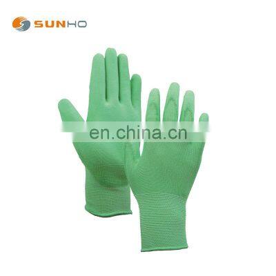 PU gloves Garden gloves 13gauge colored polyester liner with PU coated on palm and fingers gloves