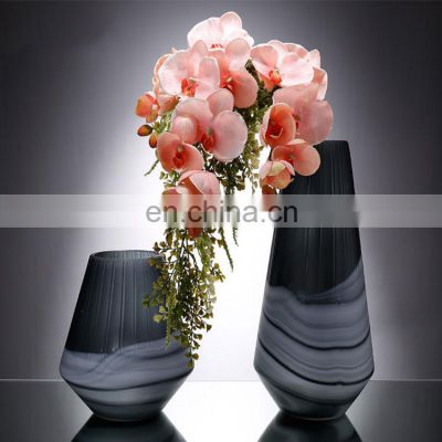 Glass Vase Grey Colored Wave Pattern Fashion Glass Flower Vase  For Home Decoration