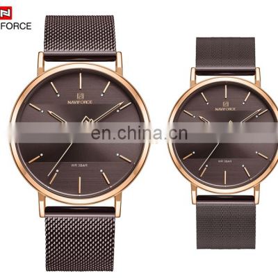 NAVIFORCE NF3008 Classic Couple Watches Women Men Stainless Steel Mesh Strap Current Japan Quartz Lovers Watch