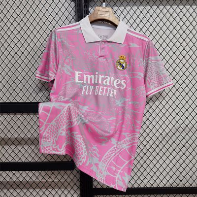 23-24 Real Madrid Pink Training Suit La Liga Real Madrid jersey fan version men's short sleeved football jersey customization