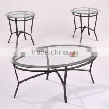 Modern coffee table set/ Black round coffee table and end table
