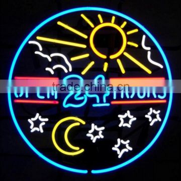 24 hours open glass neon light sign