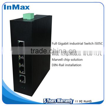 Factory made 5 ports gigabit switch, 5x10/100/1000MBase TX Industrial Ethernet Switch i505C