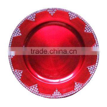 GRS Red Plastic Beaded Charger Plates
