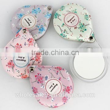 Pu leather folding pocket mirror with flowers