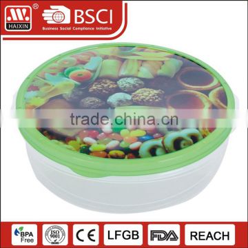 10291-B circular reusable Plastic box with printed lid