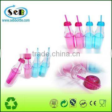 New 18oz plastic juice water bottle with straw ;plastic drinking water bottle ; insulated plastic water bottle