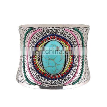 Fashion Charm Turquoise Colorful Cuff Bracelet Beads Bracelet Ethnic Bangle