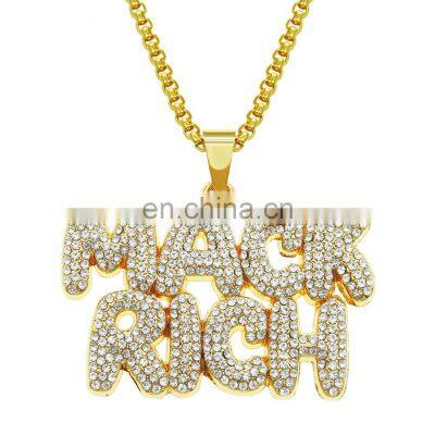 HipHop Jewelry Necklace Gold/Silver Color Iced Out Micro Pave CZ Stone @ $ Letter Pendant Necklaces With 60cm Rope Chain