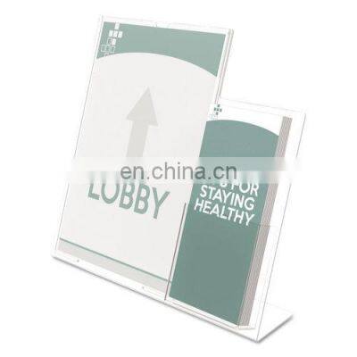 Customized  High Quality Desktop Display Rack With Side Pocket Slant Back Acrylic Sign Display Holder