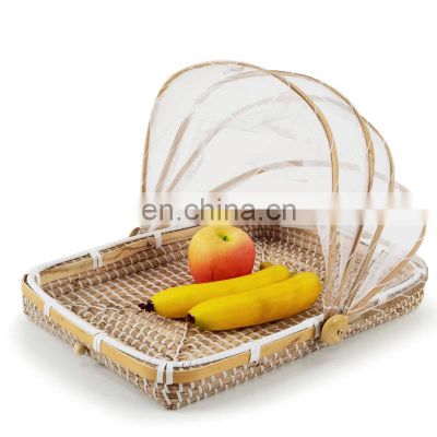 Rectangle Seagrass Dome Food Tent Natural Straw Food Covers For Outside - Fruit Picnic Basket for Kitchen Supplier