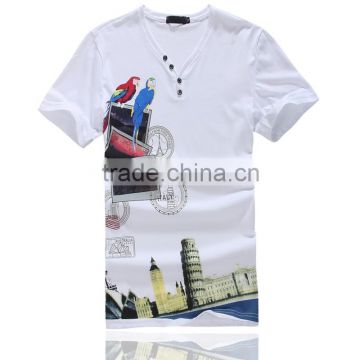 white fashion high quality v neck t shirt with buttons