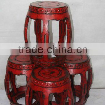 Chinese antique red wooden drum stool