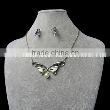 butterfly design pearl silver necklace jewelry ,long silver necklace ,