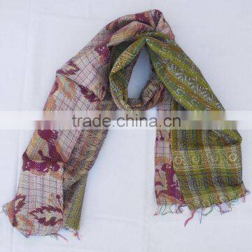 Handmade 100% Raw Silk Scarf from Asia, Light Kantha Stiched Embroidery