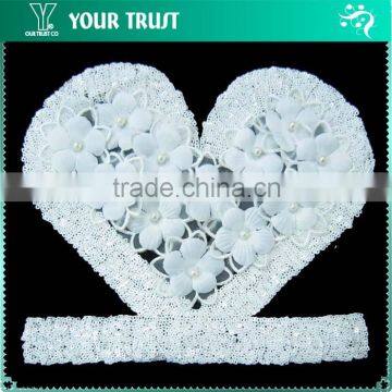 White Love 3D Flower Pearl Sequin Shirt Bead Applique Patches
