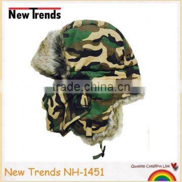 Camouflage printed faux fur Russian style winter hat trapper hat with mask