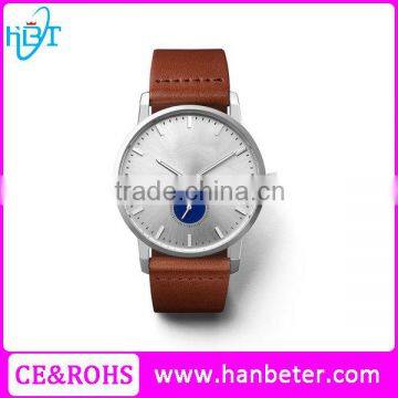 Hot sale leather strap watch man custom logo wrist watch with stainless steel case