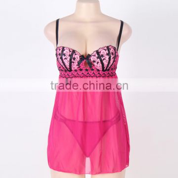 Embroidery sexy babydoll backless nighty