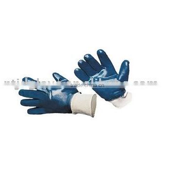 blue nitrile gloves, fully coated,knit wrist, jersey line