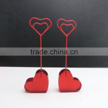 love heart shaped wire holder metal memo clips with heart resin base for wedding payty use