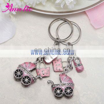AR20 Baby Carriage Favors Metal Pink Car Shaped Keychain
