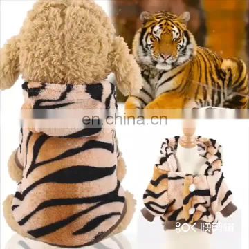 Small Pet dog cat puppy Winter tiger stripes Clothes coral fleece custom