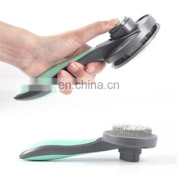 Hot sale stainless steel automatic pet dog and cat hair removal grooming slicker brush