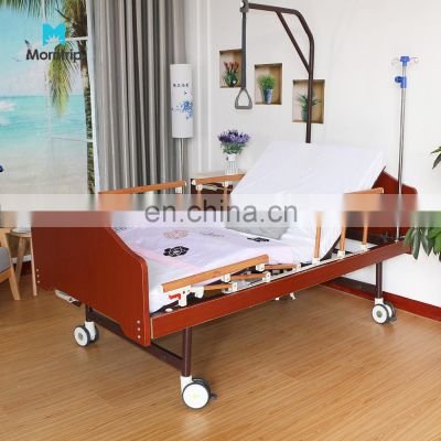 CE ISO Approved Wooden One Crank Back Rest Manual Elderly Multifunction Medical Nursing Bed with Toilet & Lifting Pole