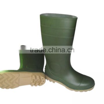 Green PVC rain boots with steel toe