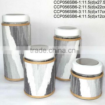 CCP056SB6 glass jar with weaved coating and plastic lid