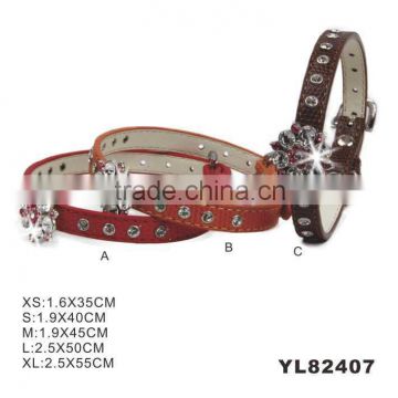 Diamond Decorated Strong Leather Dog Collar