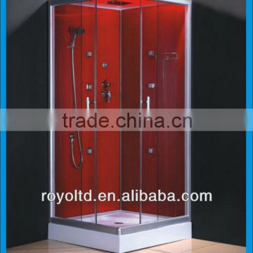 Bathroom square glass sliding door shower cabin with red backwall Y535