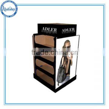 China Supplier supermarket display for bag , store handbags display cabinet with 2 sides