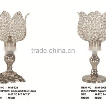 LOTUS FLOWER STYLE CRYSTAL BEADS SHADE ANTIQUE EMBOSSED TABLE LAMP