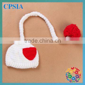Popular Style White & Red Color Crochet Hats For Child Newborn Kids