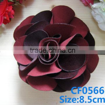 CF0566 New fashoin burgundy fabric big flower clip with backing clip