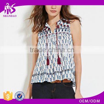 2016 guangzhou shandao oem service summer new design casual sleeveless printing women rayon tops