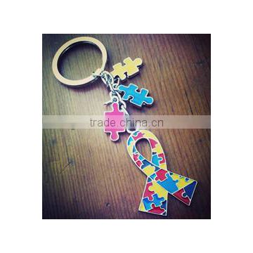 Colorful Epoxy Autism Awareness Ribbon charm metal Keyring