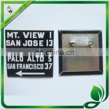 37mm square tin badge