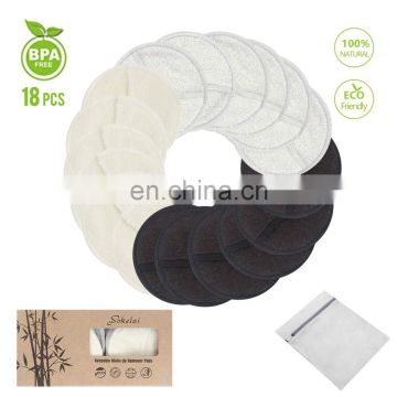18 Pack Makeup Remover Pads Reusable 3-Layer 3.15inch Washable Natural Organic Bamboo Cotton Round Pad Face Cleansing Pads Wipe