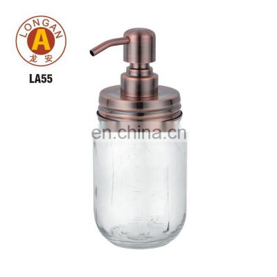 Wholesale factory price stainless steel pump soap liquid foam glass mason jar dish soap dispenser with plastic mason jar pump