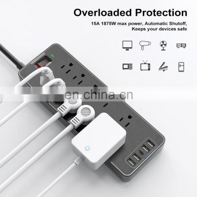 Universal Multi Plug Sockets 4 Outlet Power Strip Individual Switch red light black detachable power cord