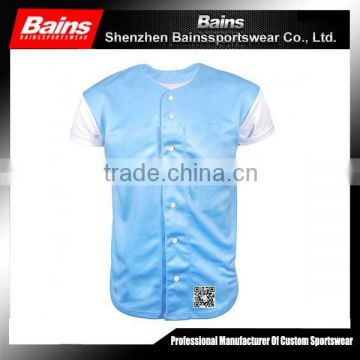 Custom logo button up baseball shirt&short sleeve sublimation baseball shirt