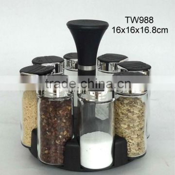 TW988 8pcs glass spice jar set with plastic stand